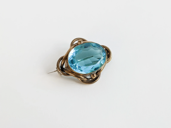 Victorian Aquamarine Paste Brooch - Gilt Brass