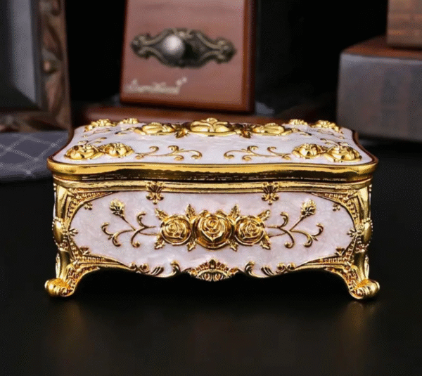 Exquisite Vintage Gold and White Floral Jewelry Box