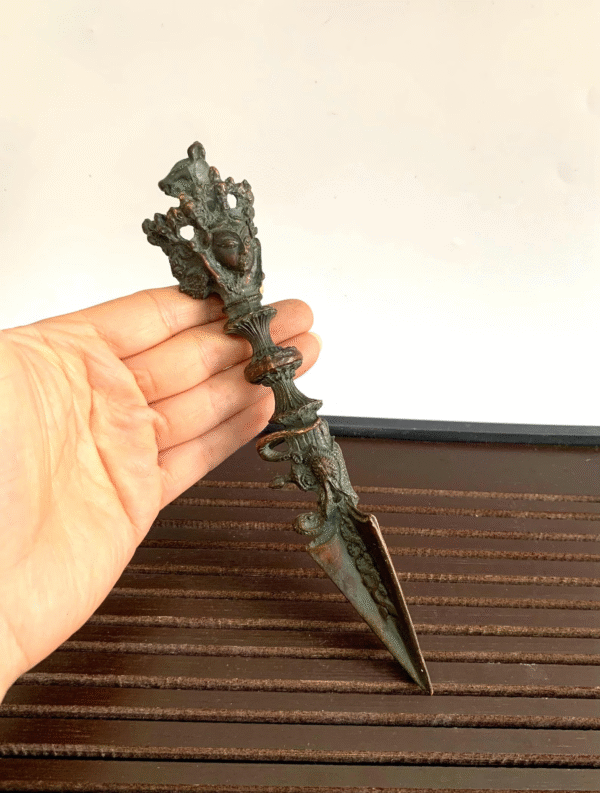 Vintage Tibetan Bronze Demon-Subduing Pestle – Ritual Carved Dharma Tool