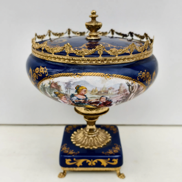 Antique Porcelain Footed Bowls with Lids - Art Nouveau Floral (Set of 2)