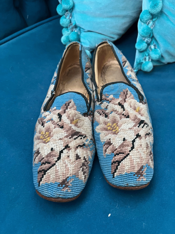 Antique 1880 English Men’s Embroidered House Slippers