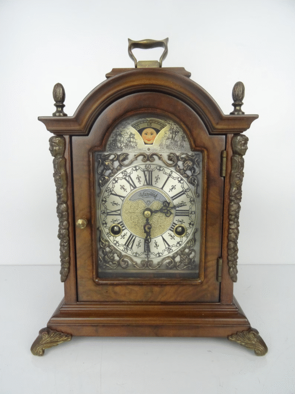 Vintage Warmink Dutch Mantel Clock, Mid-Century 8-Day Moonphase