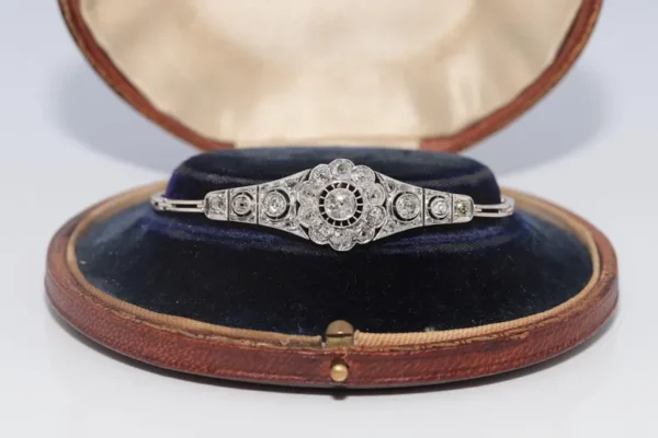 Antique Art Deco Naturel Diamond Bracelet, Silver & 14K Gold, 1920s