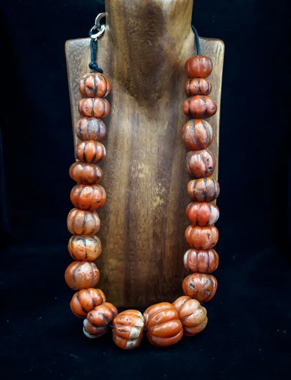 Antique Tibetan Pema Raka Carnelian Melon Bead Necklace